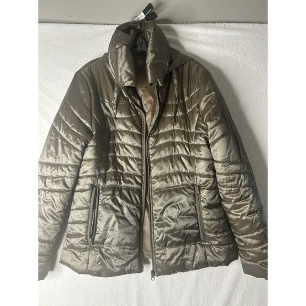 Bernardo Women's Down Feather Zip StandUp Collar Gold Metallic Large Jacket